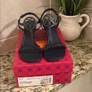Tory Burch Navy Blue Mini Wedges.